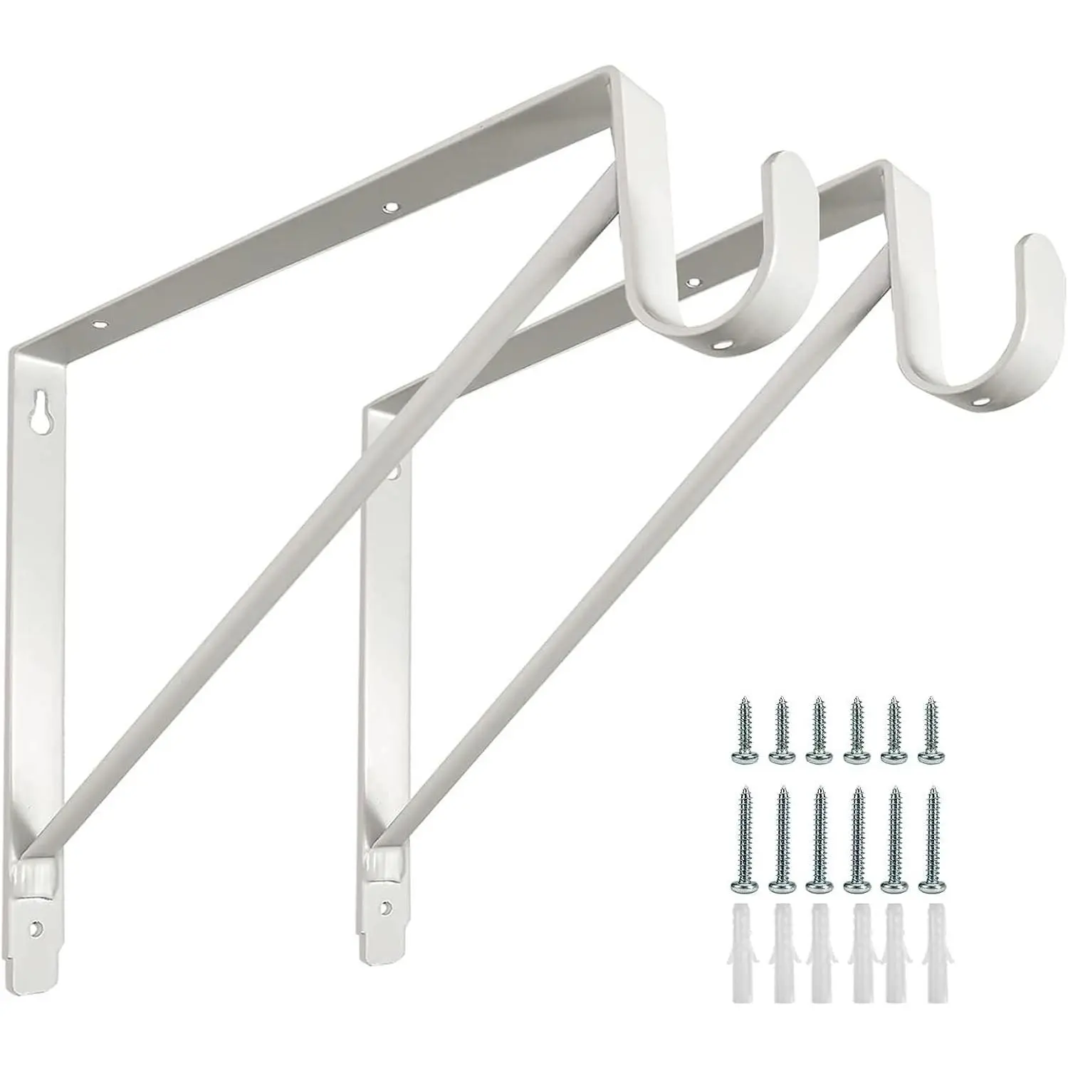 2 Pack Heavy Duty Closet Shelf and Rod Brackets,Shelf Brackets Clothes,Closet Shelves Bracket with Rod Shelving Support,with Screws White