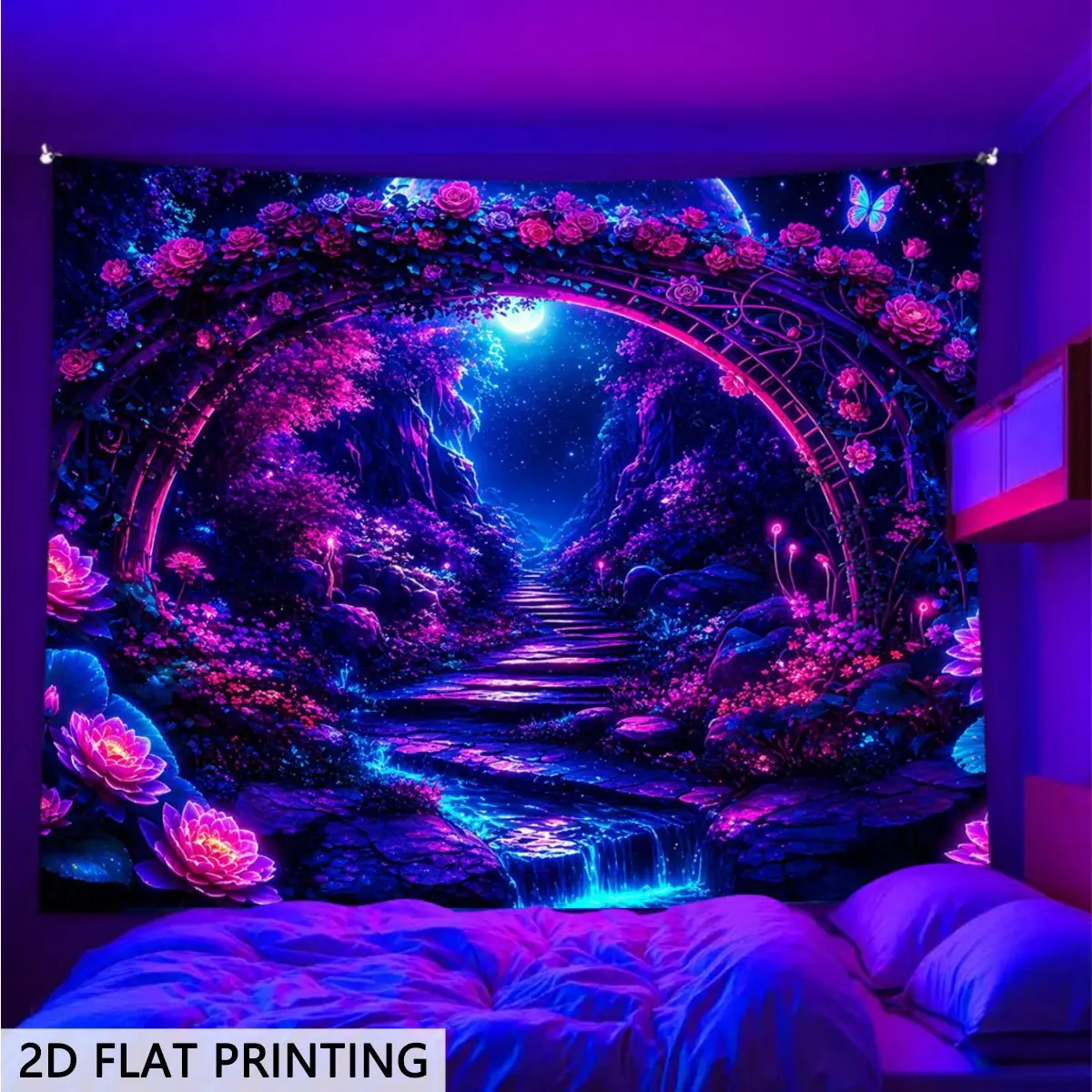 Cotton Decorative Tapestry - UV-Blacklight Reactive 2D Flat Glow-in-the-Dark Figure, Machine Washable Modern Vertical Wall Hanging, Indoor Home Decor for Space Brightening