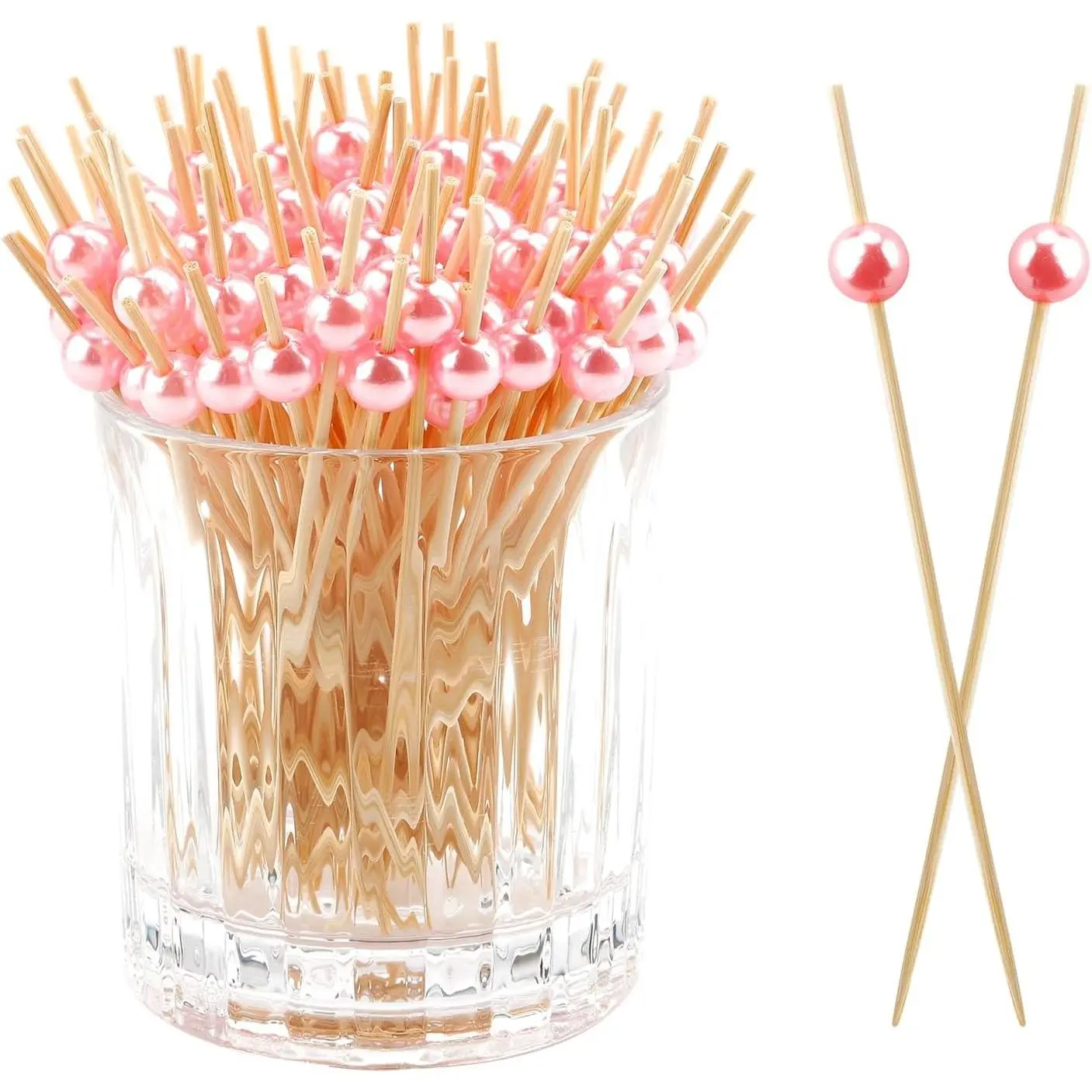 120PCS Cocktail Picks Toothpicks for Appetizers Cocktail Picks for Drinks Bamboo Toothpicks Cocktail Toothpicks Fancy Toothpicks for Appetizers Pink Pearl Toothpicks for Food Long Toothpicks 4.7Inch