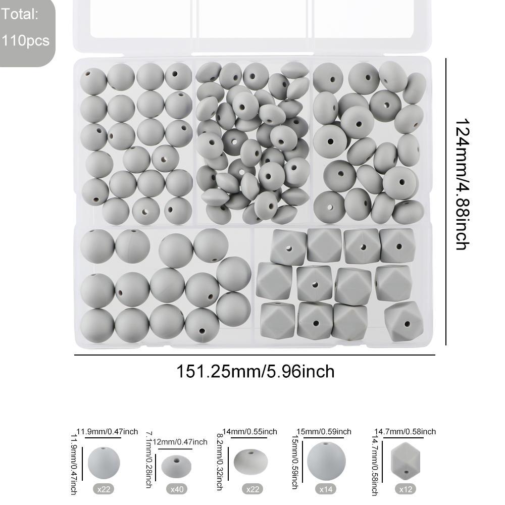 12mm/15mm Silicone Beads Kit, 110pcs/box Colorful Beads for Jewelry Making, DIY Beading Supplies for Bracelet Necklace Earrings Pendant Car Decoration Accessories