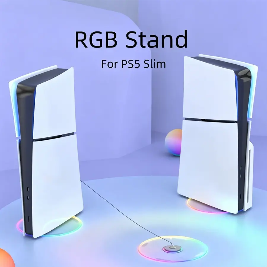 Ps5 Slim Vertical Stand with Transparent RGB LED Light, Gaming Base Holder for Playstation 5 Slim Disc & Digital Edition