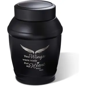 5.7 Inches Medium Size Black Angel Wings Decorative Cremation Urns for Human Adult Ashes