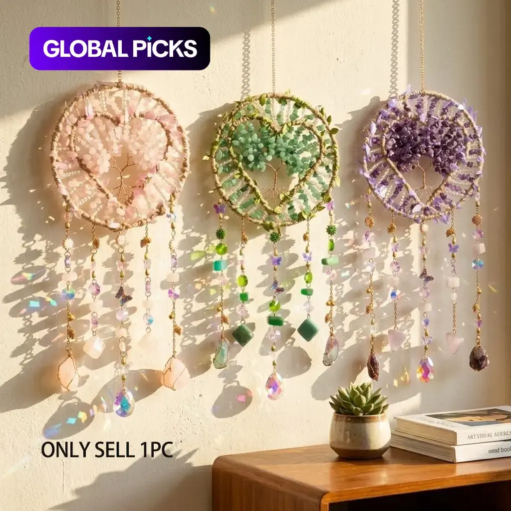 DREAMSUM Heart Shaped Tree of Life Suncatcher - Handmade Copper Wire Wrapped Rainbow Maker, Boho Decor, Decorative Hanging Piece, Decoration Items, Hanging Crystal Decoration for Home - Unique Birthday Gift for Women #GLOBAL PICKS