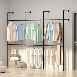 Industrial Pipe Clothing Rack Wall Mount, Closet Storage System for Walk In Closet, Garment Rack, Closet Wardrobe Rack for Hanging Clothes, 118 Inch