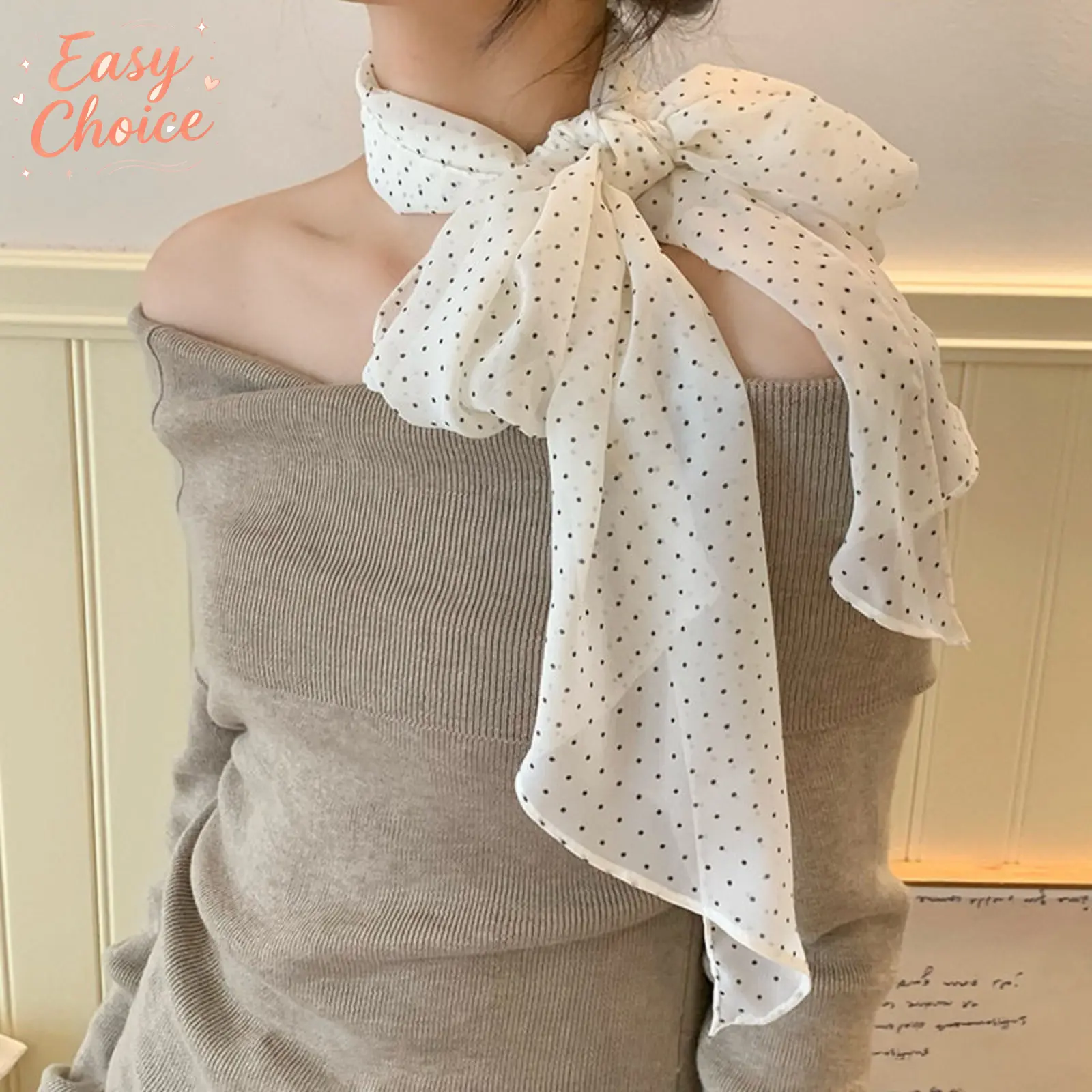Vintage Polka‑Dot Long Scarf, Multi‑Use Streamer Sash for Beach Vacation, Fashion Neck Scarf, Hat Accessory & Hairband Ribbon for Trendy Outfit Styling