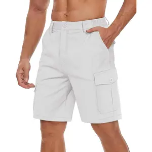 Men's Cargo Short 6 Pockets Comfortable Twill Cotton Elastic Waist Causal Work Shorts(Gift)