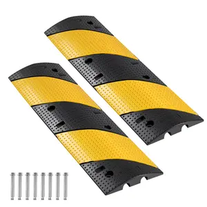 VEVOR 2-Pack 40-in Heavy Duty Rubber Speed Bump, 2-Channel Cable Protector Ramp with Expansion Screws, 22000 lbs/axle Load Capacity, for Construction Zones, Highways, Asphalt Concrete Driveway