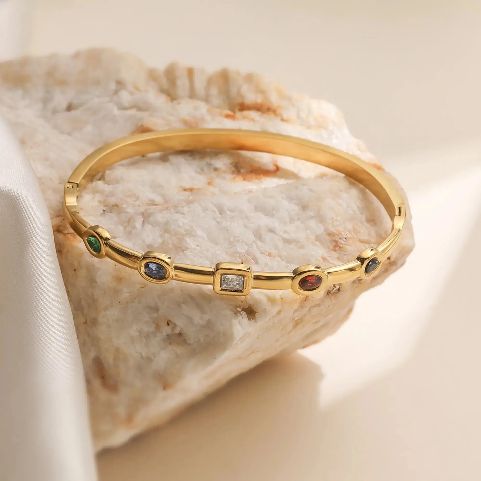 Women's 18K Gold-Plated Stainless Steel Cubic Zirconia Bangle Bracelets - Vintage Minimalist, Waterproof, Hypoallergenic, Stackable DIY Bag Accessory for Daily Use & Gifting