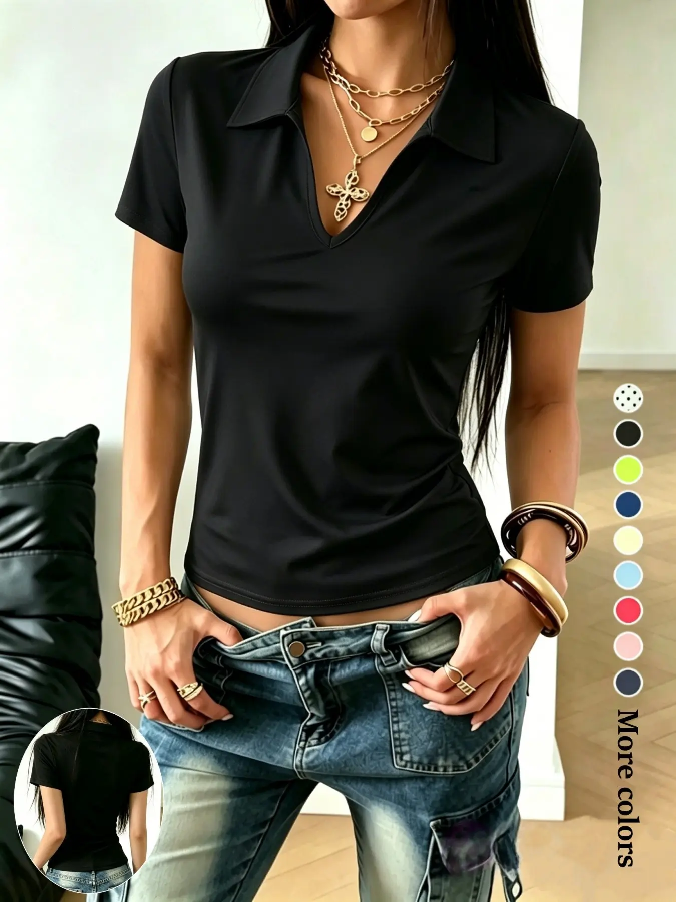 Women's Spring Summer Collared Short Sleeve Casual Slim Fit Breathable Sweat-Wicking Sport Polo Shirt, Elastic Golf Tennis Top