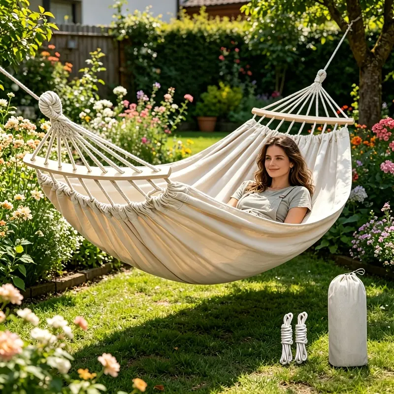 Portable Outdoor Hammock 260cm, Anti-Rollover Camping Gear for Backyard & Outdoor Relaxation - 200kg Weight Capacity, Includes Ropes