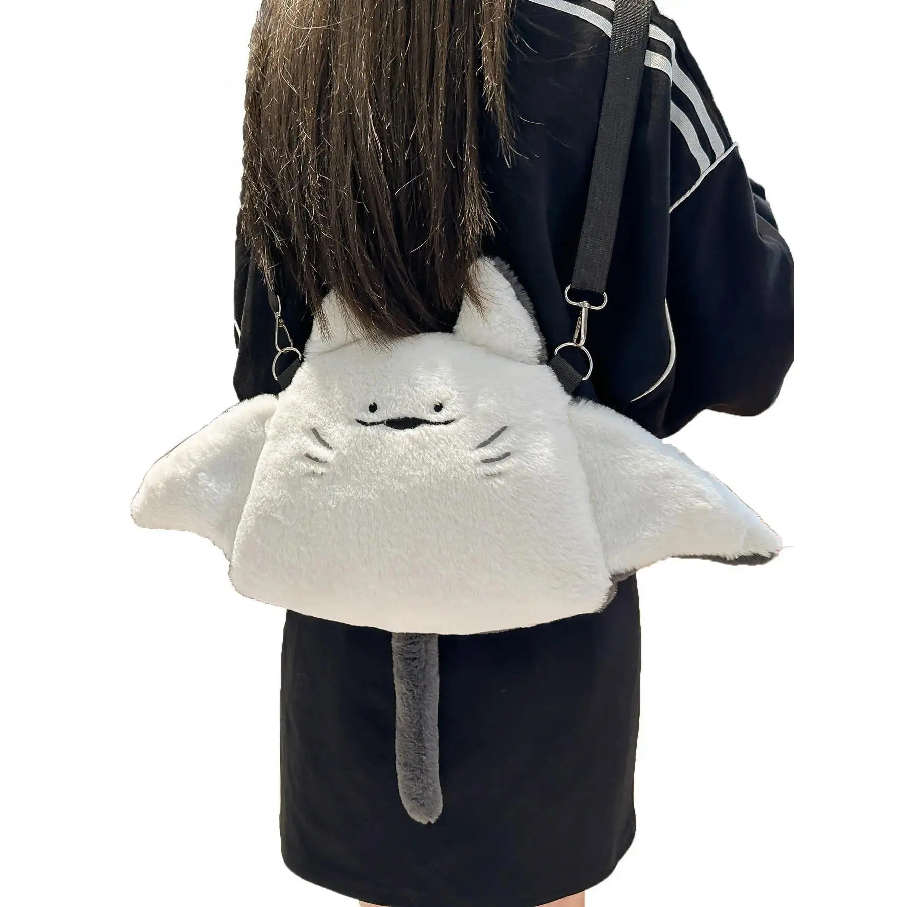 Fluffy Manta Ray Crossbody Bag for Girls, Cartoon Coin Purse Lipstick Pouch, Multifunctional Mini Daypack, Birthday Gift for Kids Adults
