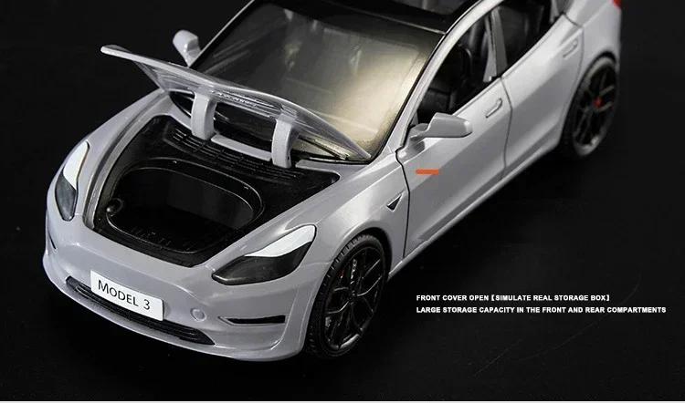1:24 Tesla Model 3 Model Y Alloy Car Model Diecast Metal Toy Vehicles Car Model Simulation Sound and Light Collection Kids Gifts