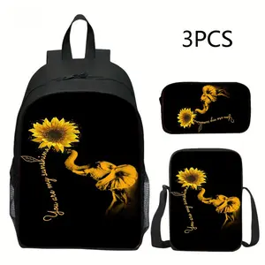Sunflower Daisy Three-Piece Backpack, Lightweight Outdoor Leisure Bag, Three-Piece Set Includes Backpack, Crossbody Bag, And Pencil Case, Perfect Choice for Holiday Gifts