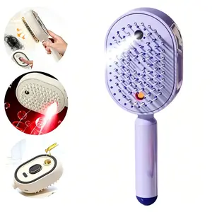 Steam Hair Comb, 5-In-1 Air Cushion Brush, Electric Steaming Massage, Self-Cleaning, Anti-Tangle, Scalp Massager, Hydrating for Frizzy Hair
