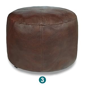 Unstuffed Faux Leather Pouf Cover, Floor Footrest Cushion - 16.5"Dx12"H, Matte Coffee