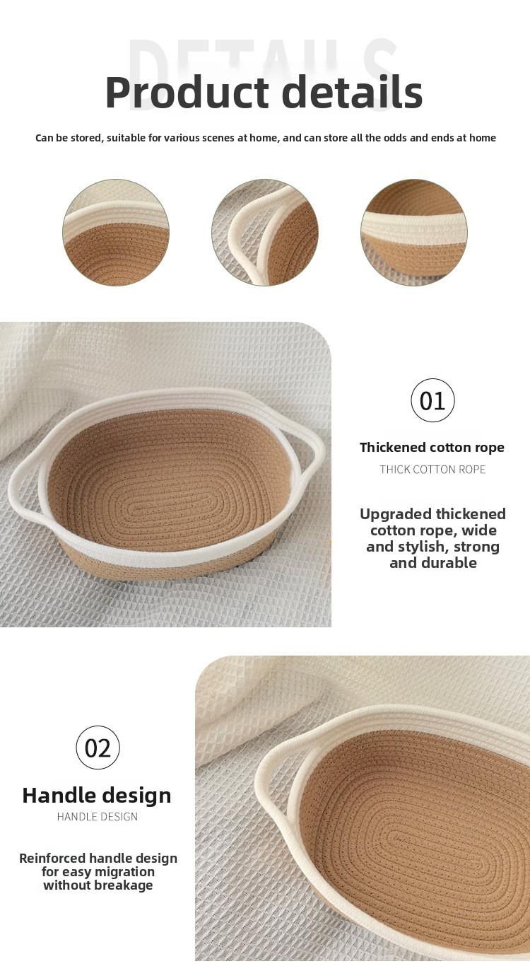 Cotton Rope Woven Storage Basket, Oval Organizer with Handle for Snacks & Toys, Portable Household Storage Bin for Living Room & Bedroom, Multifunctional Braided Storage Basket