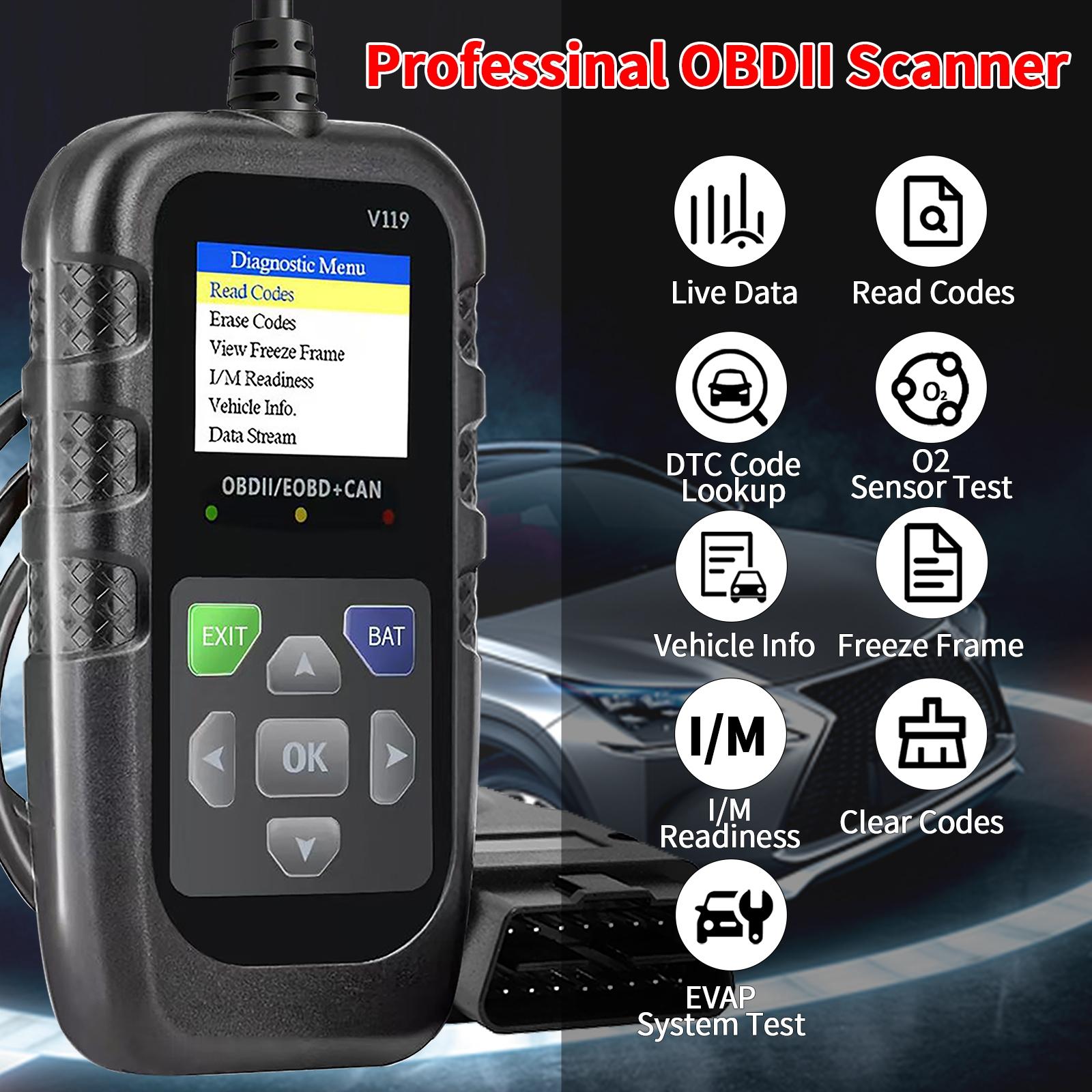 Advanced Universal Obd Ii Scanner, Automotive Scan Tool, Can Diagnostic Tool for Engine Fault Codes, Reads & Erases Codes in Post-1996 Vehicles