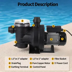 GAOMON High Circulation Self-Priming Pool Pump – Dual Power 115V/230V, Powerful Copper Motor, Quiet Heavy Duty Operation, Strainer Basket, 1.5"/2.0" Connectors – Circulation Pump for Swimming Pools, Hot Tubs, Spas, Ponds
