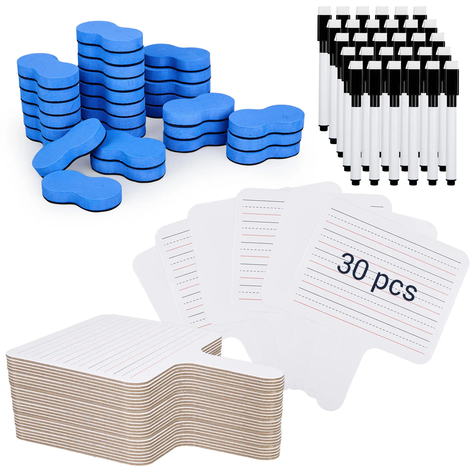30 Pack Dry Erase Answer Paddles Bulk Lined Mini Handheld Whiteboards with Markers and Erasers for Classroom School Games Voting and Study
