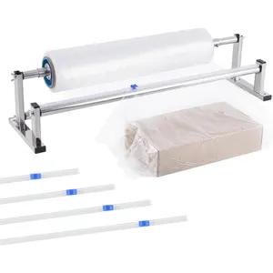 Manual Stretch Film Dispenser Wrapping Machine, 21.6 Inch Stainless Steel Table Stretch Film Packing Machine w/ 4pcs Film Slide Cutter