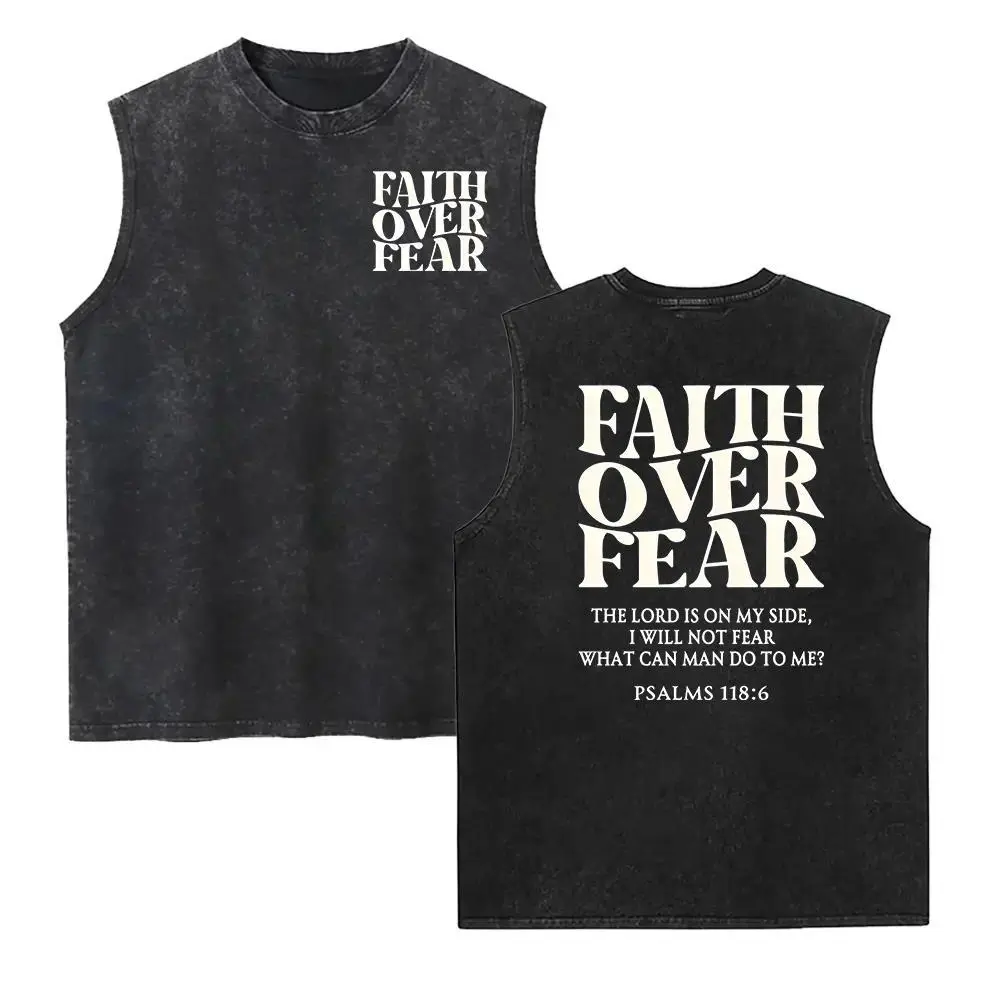 “Faith Over Fear” Washed Christian Vest | Inspirational Faith-Based Top