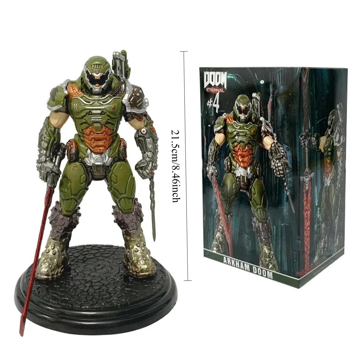 21CM Doom Slayer Eternal Action Figure PVC Collectible Model Statue Destroy Hunter Arkham Figurine Desktop Decor Decompression Toy Birthday Gift For Kids And Adults Gamer Collection Viral Toy Gift