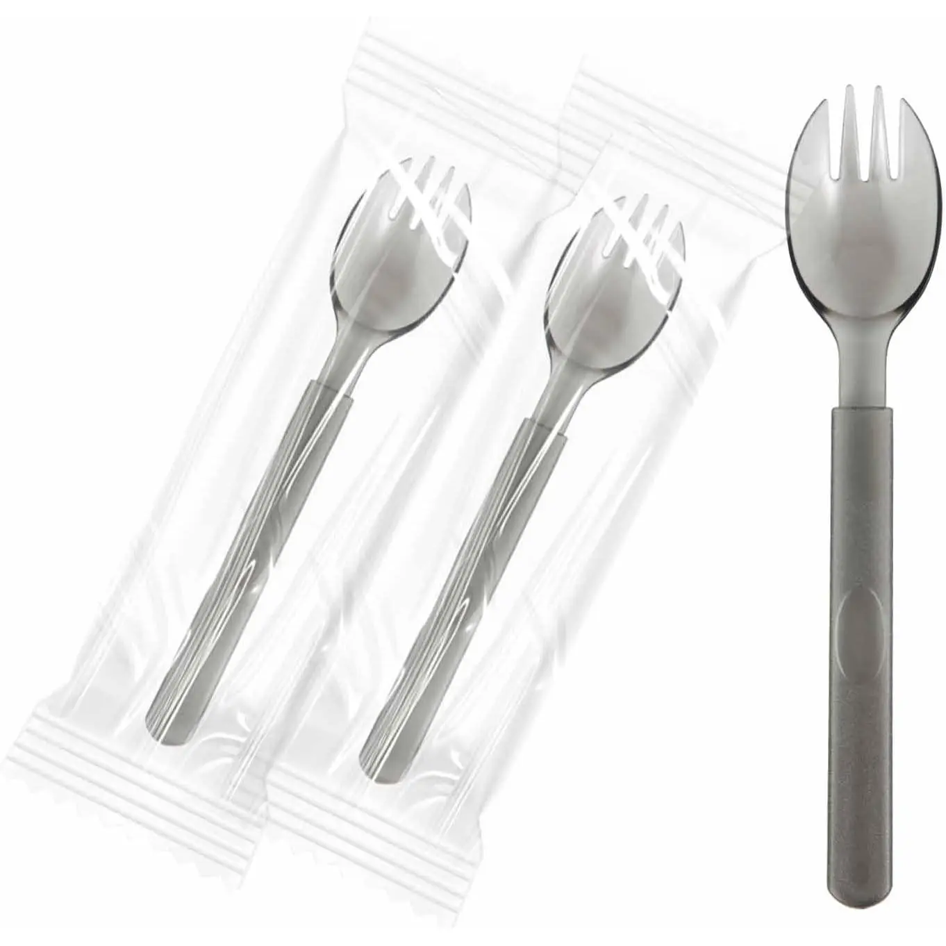 [100 Pack] Premium Individually Wrapped Disposable Sporks, Heavy Duty BPA-Free Plastic Utensils, 2-in-1 Spoon Fork Combo, Child-Safe Party Supplies for Catering, Restaurants, Picnics & School Lunch