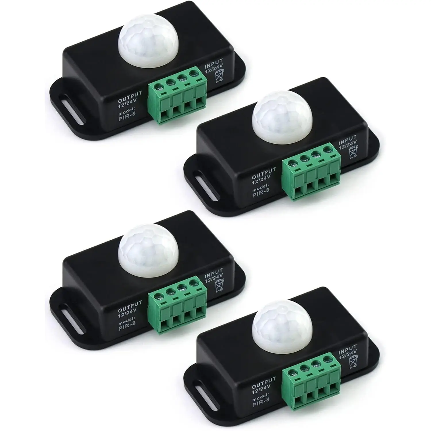 2-Pack Motion Sensor LED Switch with Detection, 12-24V, 6A, Adjustable Delay Time, 5-8M Induction Distance, 60° Field of View, for LED Strip Lighting, 3" Wall Mount