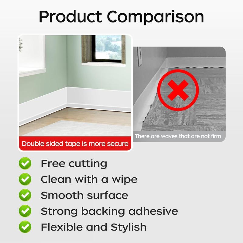 Flexible Baseboard Molding Trim 3 Inch(W) x 40 (L) Self Adhesive Vinyl Wall Base Peel and Stick Cove Base,Rubber Wall Base. (White)