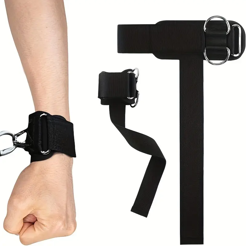 Double D-ring lifting straps, sold as a pair, workout support straps, fitness weightlifting grip straps, non-slip and wear-resistant for pull-ups and dumbbells, deadlift training resistance wrist straps, rubber-padded weightlifting wrist support.