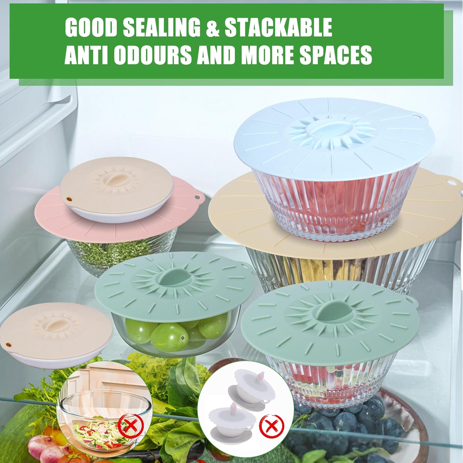 9-Pack Silicone Lids & Microwave Splatter Covers, Reusable Heat-Resistant Bowl Covers (5 Sizes) for Plates, Pots, Pans & Skillets, Stovetop, Oven, Fridge & Dishwasher Safe