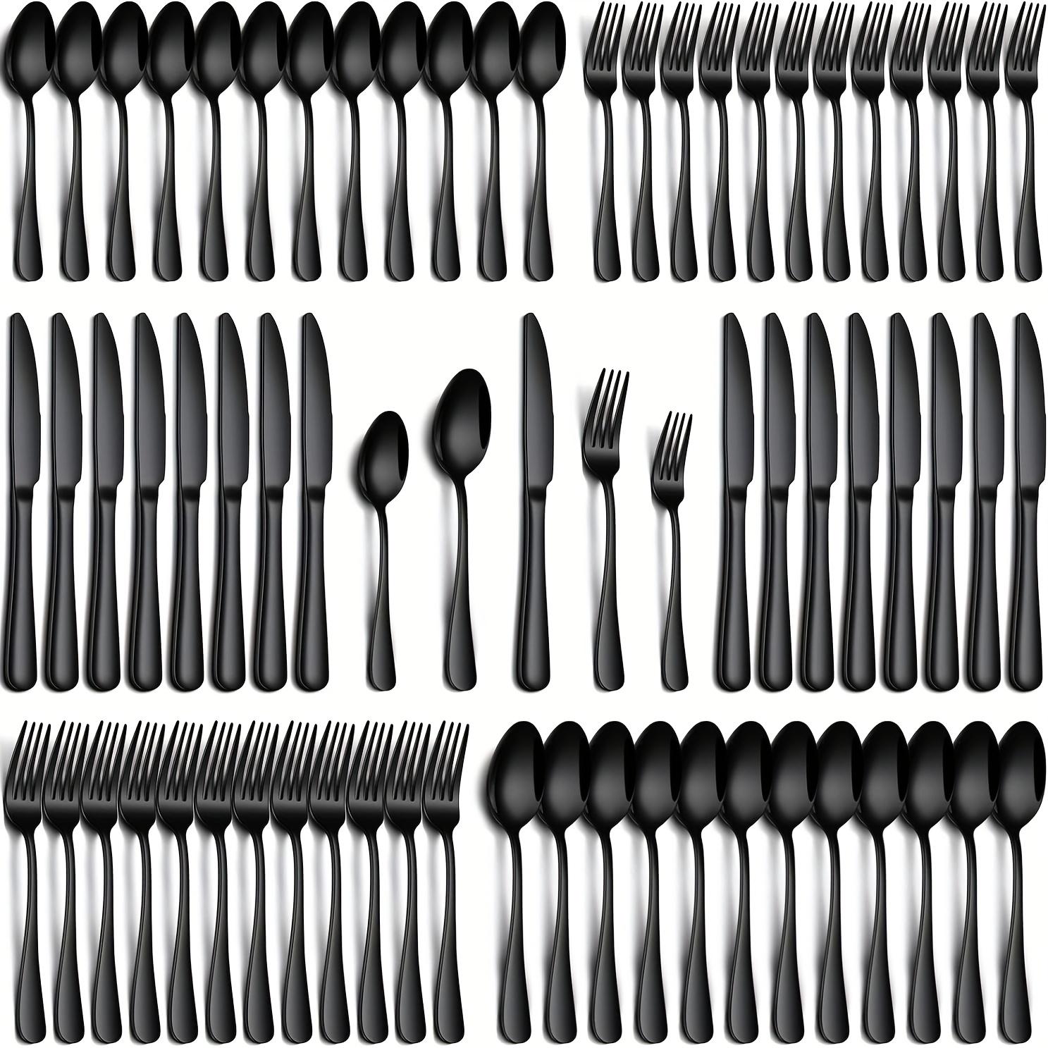 60pcs Silvery/Black Stainless Steel Silverware Suitable For 12 People To Use, Steak Knife, Salad Fork, Dessert Spoons, Cutlery Set With Gift Box, Kitchen Accessories, Home Outdoor, Wedding Camping Stuff, Christmas Party Gift, Dishwasher Safe