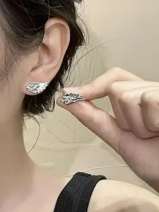 Vintage Angel Wings Earrings, Micro-Set Zircon Studs, Sweet Cool Girl Essential Jewelry, Retro Style Ear Accessories, Cute Earrings