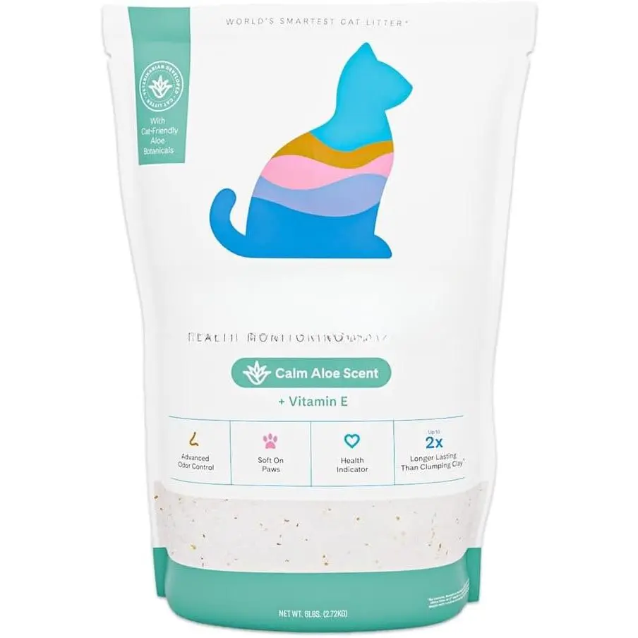, Calm Aloe, 6 lb. Bag | Up to 1 Month , Non-Clumping,  Odor Control, Automatic  Box Compatible, Color Changing Silica