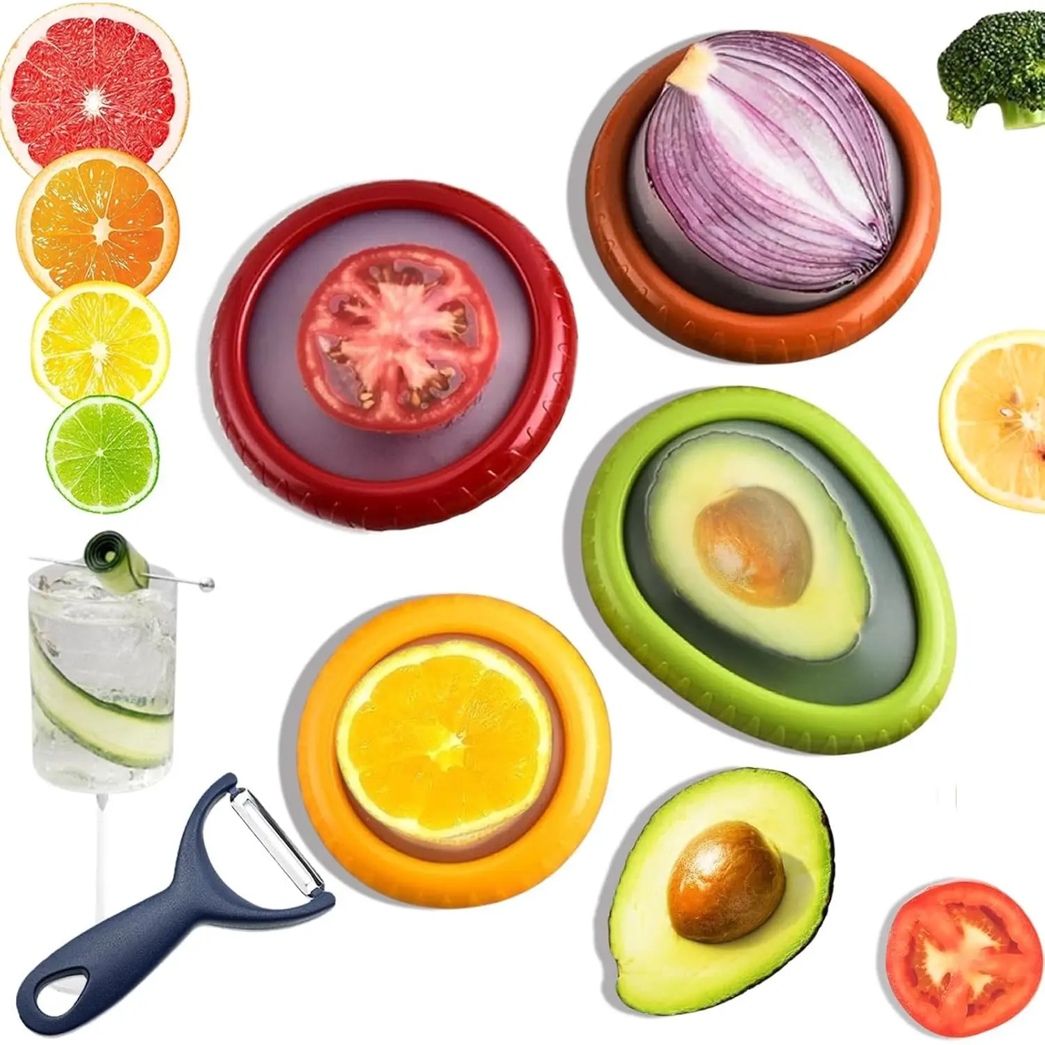 Avocado Saver, 5- Fruit Saver Container Set with Peeler