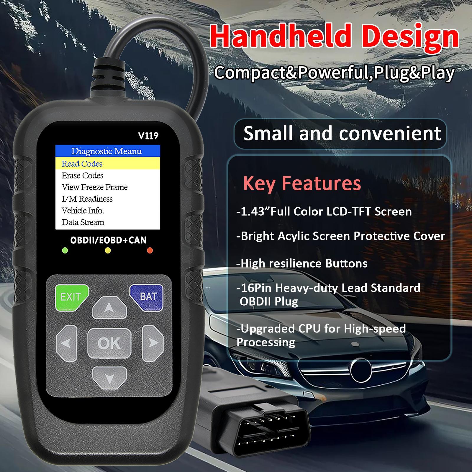 Car OBD2 Scanner Diagnostic Tool, Car Voltage Tester Engine Fault Code Scanner, EOBD+CAN Charging Tester Diagnostic Tool, Digital Automotive Tester for OBDII Protocol Cars