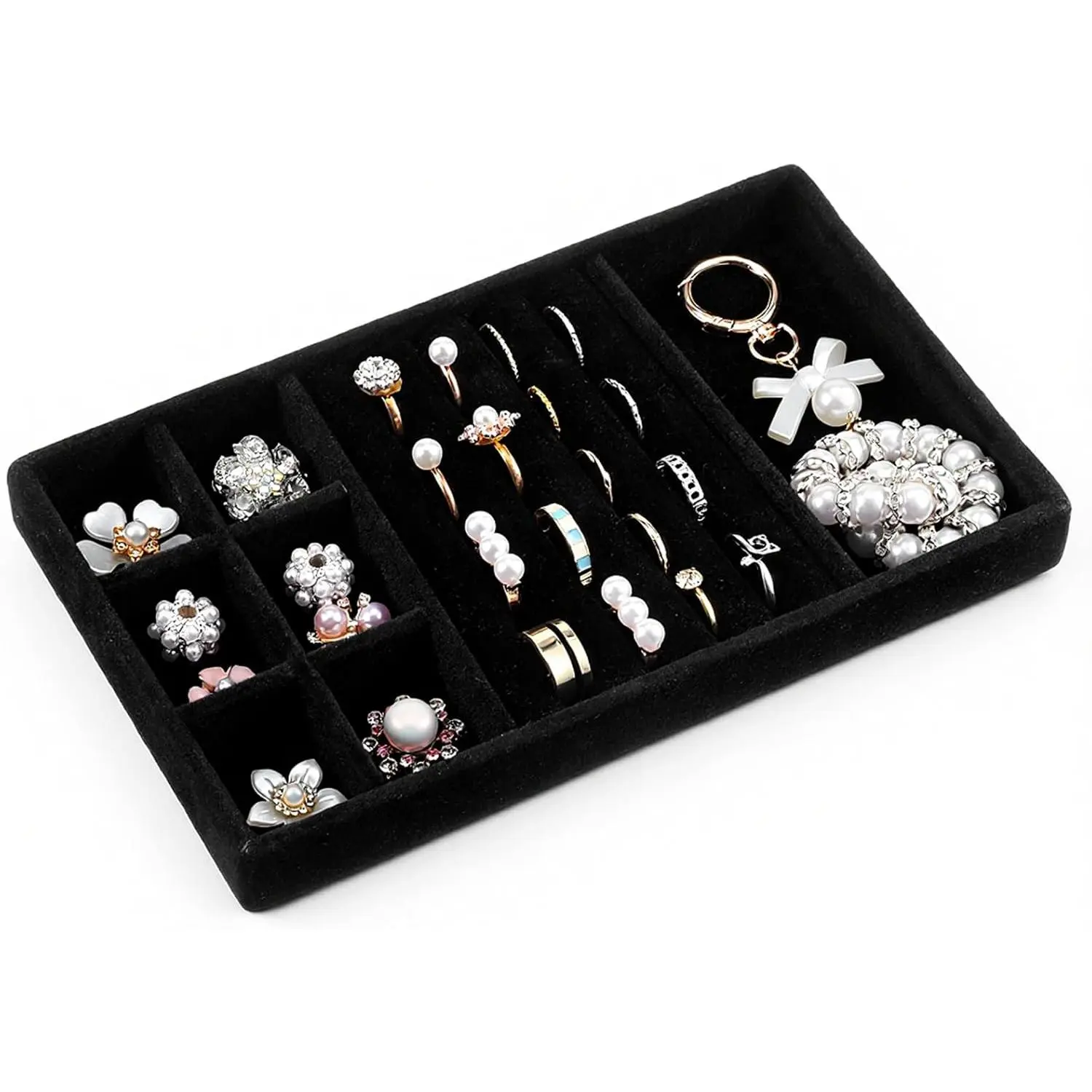 Jewelry Drawer Organizer Inserts Black Velvet Jewelry Tray Stackable Insert| Jewelry-Organizers and Storage for Drawers Drawer Inserts Earring Organizer for Women Storage Display Rings Stud Necklaces