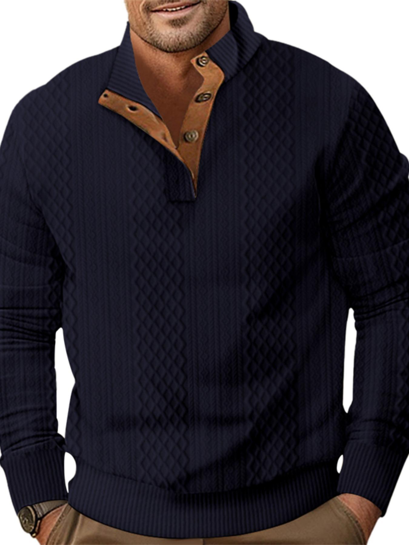 Men's Patchwork Print Button Stand Collar Sweatshirt, Regular Fit Casual Long Sleeve Pullover for Spring & Fall, Fashion Men's Clothes for Daily Wear