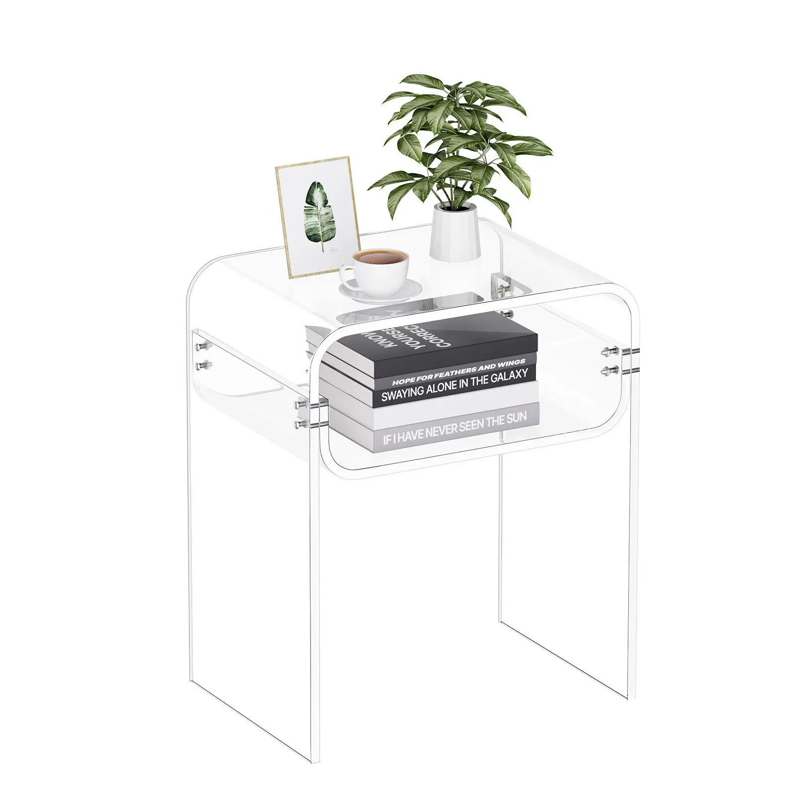 【DealsForYouDays】VEVOR Acrylic Side Table, 2 Tiers Clear Bedside Table with Storage Shelf, Modern Rectangle Acrylic End Desk, Transparent Thick Nightstand for Bedroom, Living Room, Study, 11.8x 15.7x 19.7 in (Clear)