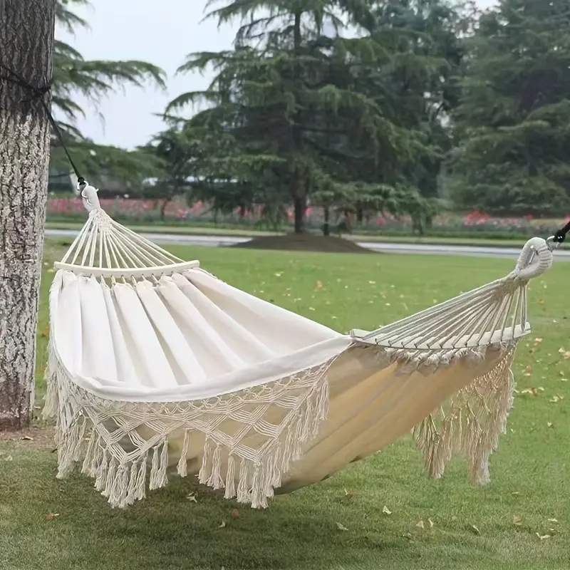 Hot Sale Extra Large Portable,Thickened, Widened, Double,Exquisite Tassel,Canvas Hammock.Two Rope Hanging Design to Save Space. Garden, Outdoor Camping Hammock, A Must-Have for Dinner Breaks. A Must-Have for Black Friday, Christmas, Thanksgiving Holidays.