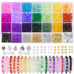 28 Colors 1105 Glass Beads Kit, 6mm Rainbow Mixed Beads, DIY Friendship Bracelet Material Pack, Handmade Jewelry Accessories