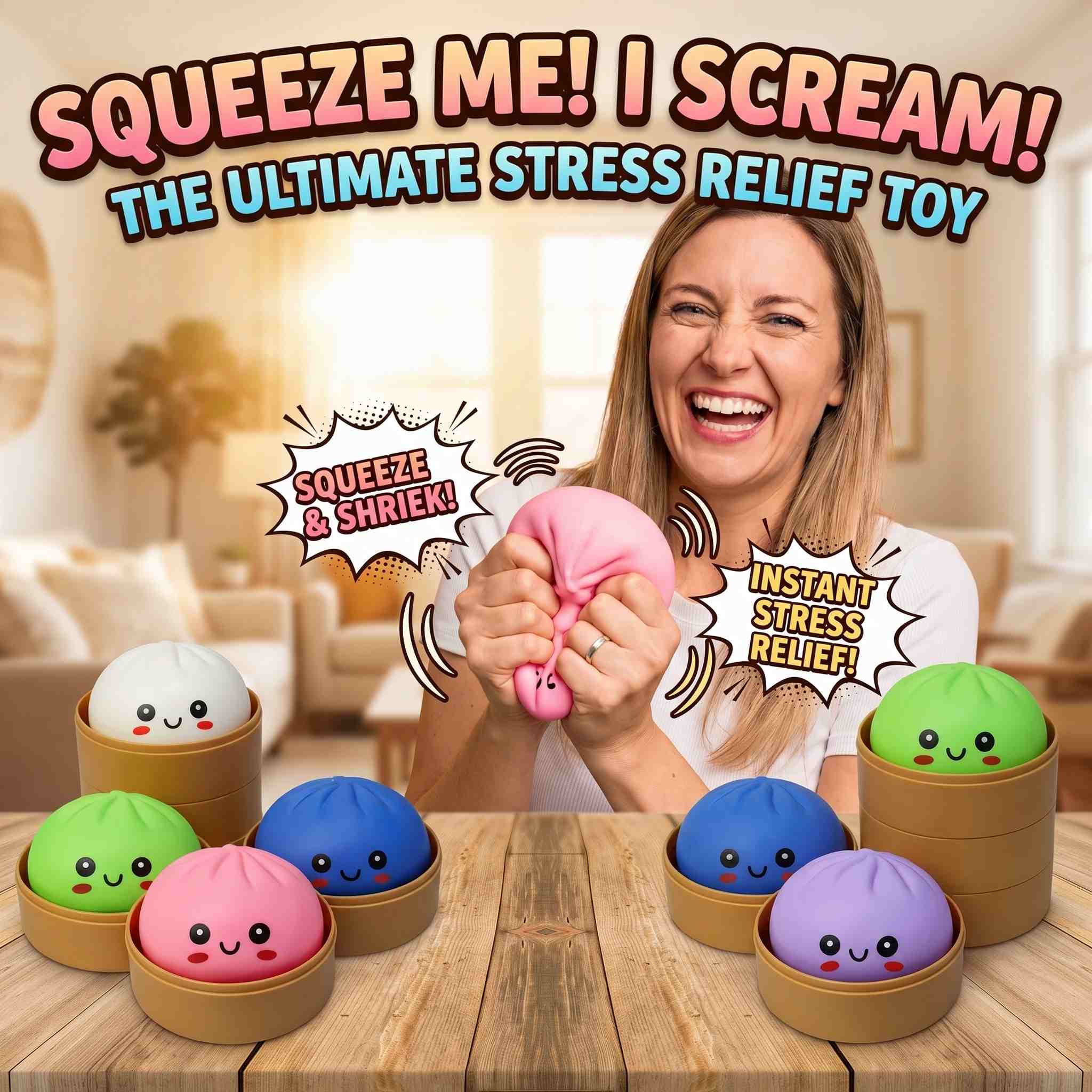 Squeak & Squeeze! Stress Relief Squeaky Dumpling Squishy Toy – Soft Sensory Fidget Toy, Funny Prank, Anxiety Relief
