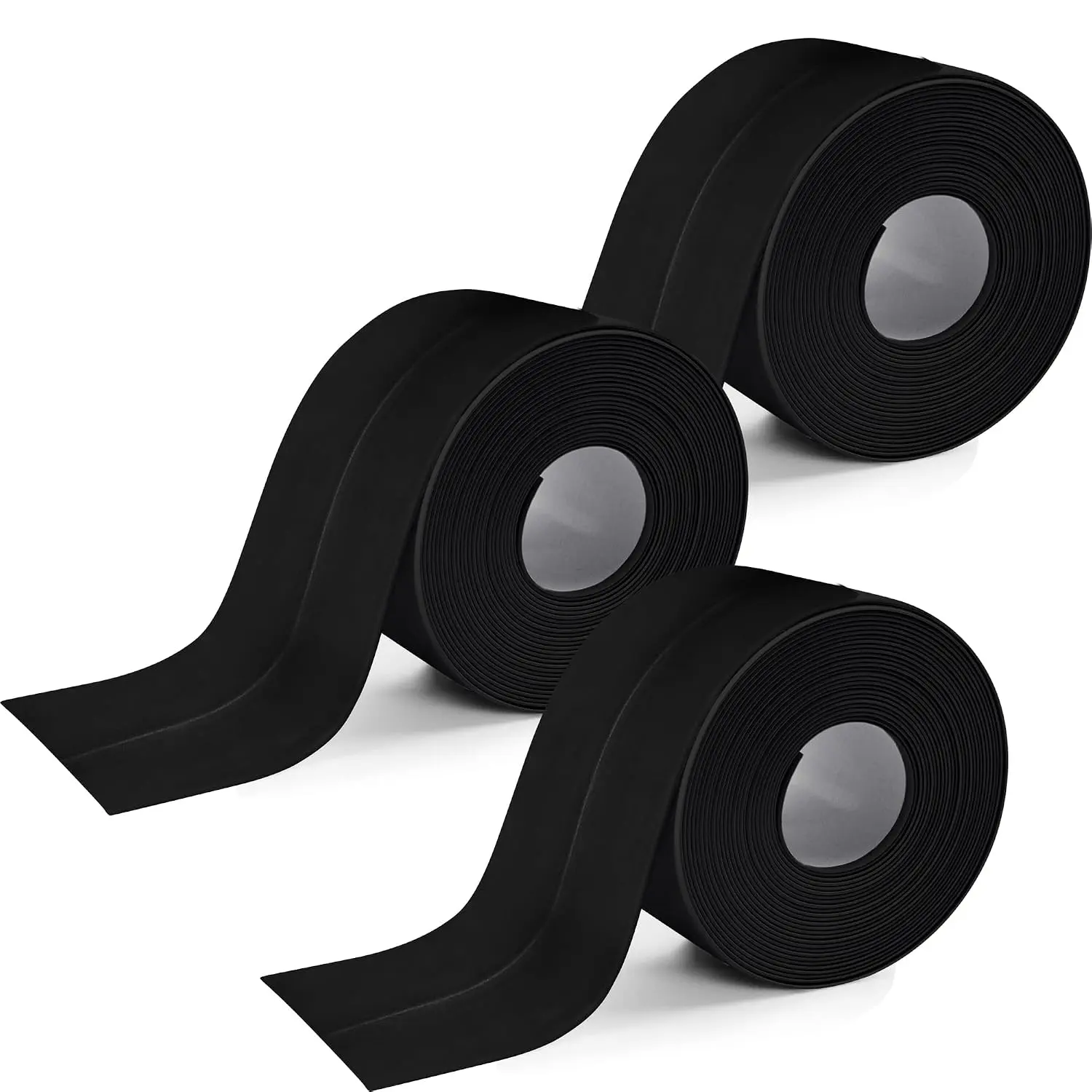 3 Rolls 1.5 Inch Caulk Tape Self Adhesive Toilet Caulking Strip Bathroom Sealing Caulk Strip Peel and Stick Bathtub Caulking Tape, 10.5  Each Roll (Black)