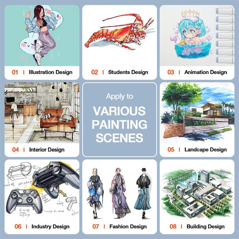 Dual Tip Art Marker Set, 1 Set Alcohol Markers Set, Environmentally Friendly Material for Coloring, Drawing, Blending and Sketching, Outlining, Coloring Book Markers