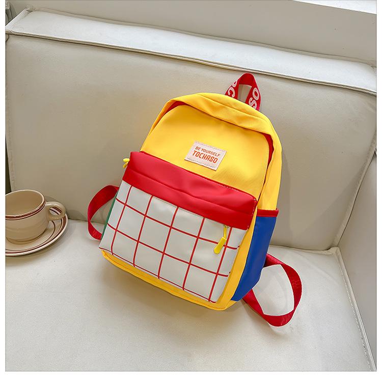 Kindergarten children's backpack, stylish baby color-blocking canvas backpack, lightweight backpack for boys and girls aged 3-6 years old