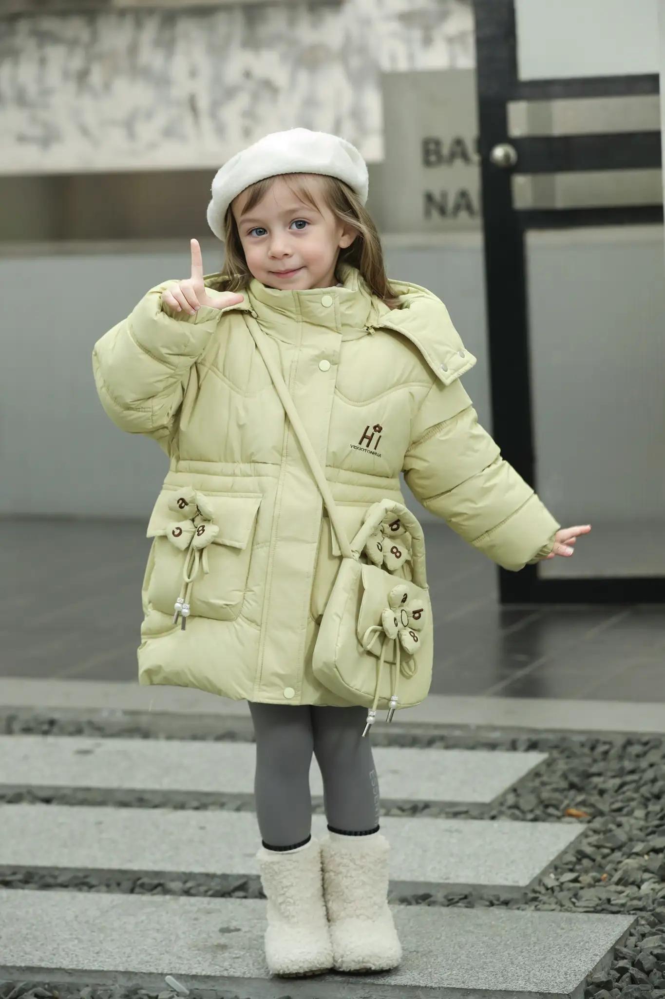 Girls' Winter Warm Hooded Jacket with Letter Embroidery & Small Pockets - Thick Polyester Coat for 5-12 Years, Cute Cartoon Design, Zipper Closure, Kids Winter Coat, Festive Kids Wear, Playful Kids Fashion, 6, Winter Jacket For Girls(Gift)11