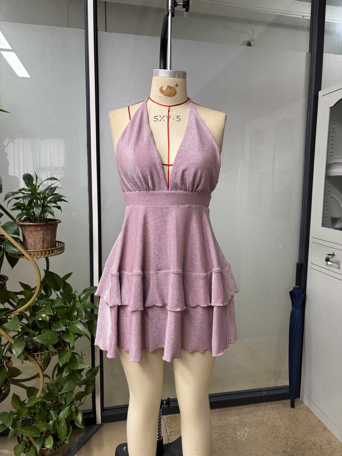 Women's Slim-Fit Evening Dress with Deep V-Neck, Sexy Style