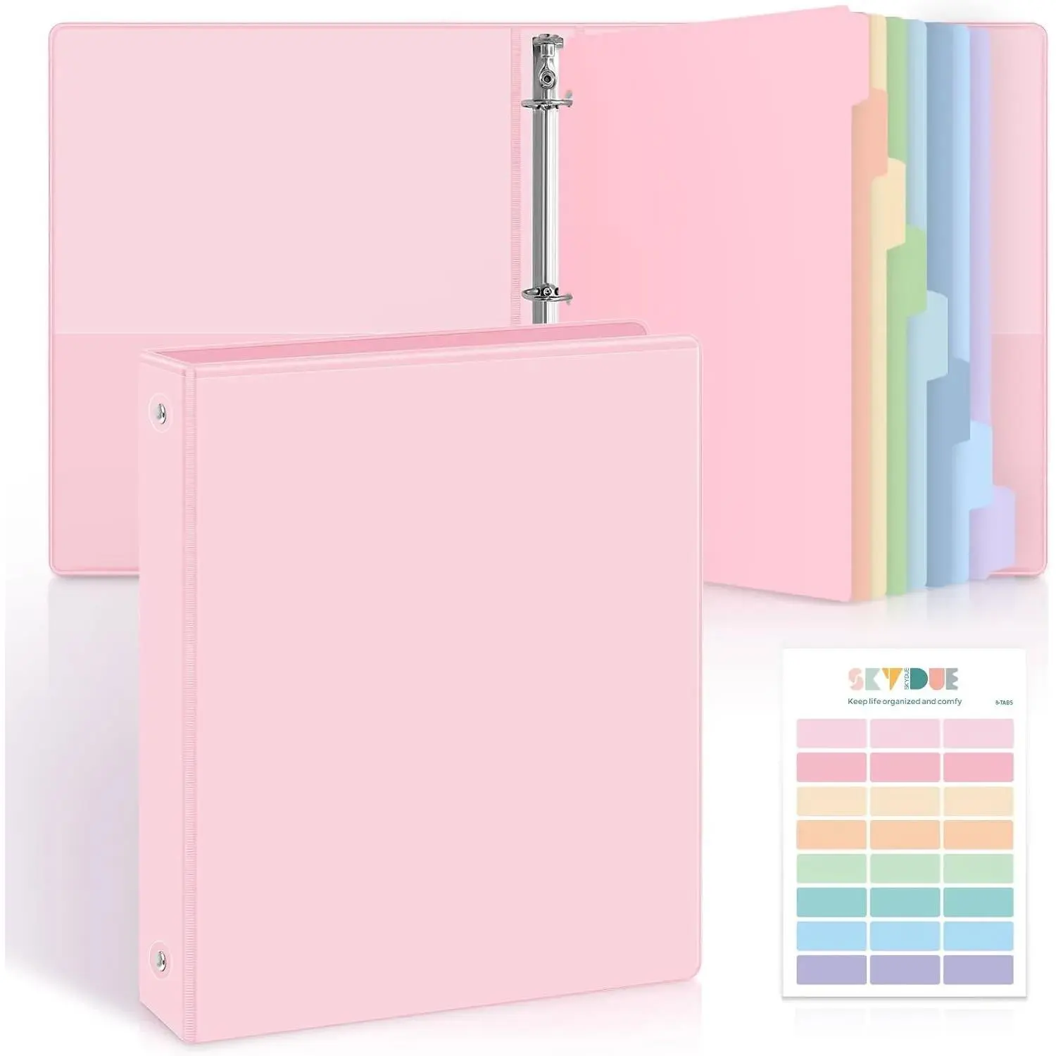 1-Inch 3-Ring Polypropylene Binder with Soft Pastels Finish, 8-Tab Dividers, 24 Label Stickers, 1 in Letter Size Paper Organizer for School & Office Filing Supplies