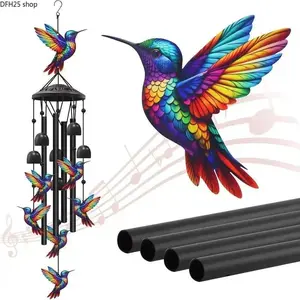 Vintage Hummingbird Wind Chime, Crafted With Metal Tubes And Bells, Clear Melodic Sound, Elegant Hanging Ornament, Ideal Decor For Home, Patio And Garden, Perfect Present For Bird Lovers And Sound Art Enthusiasts