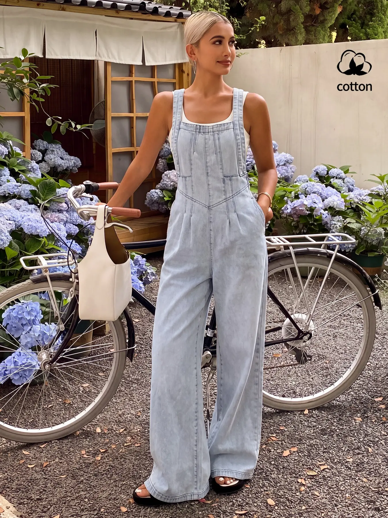 Women's Adjustable Strap Denim Workwear Jumpsuit, Loose Fit Fashion Casual Overall, Spring & Fall Style, Comfortable and Stylish